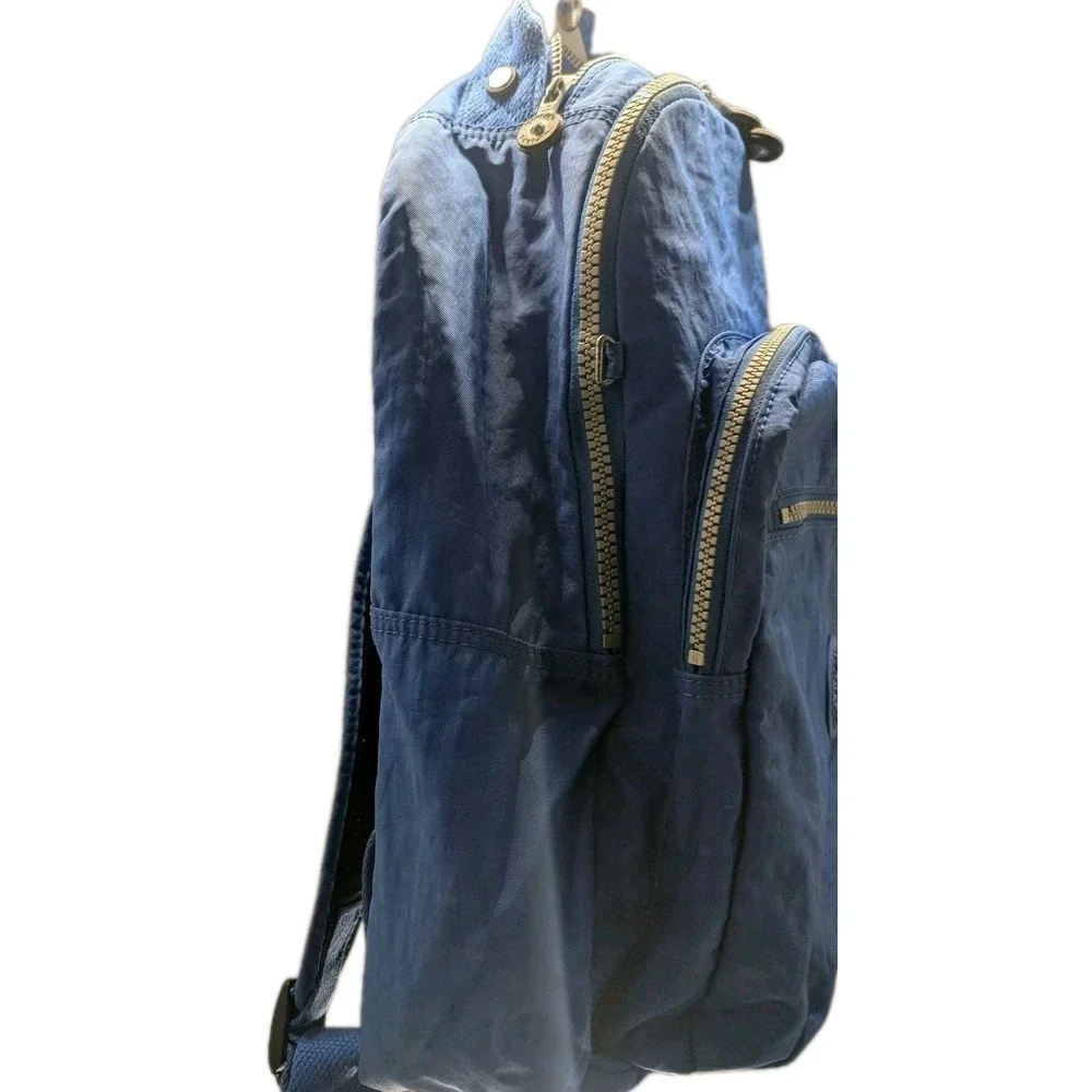 Kipling Laptop Backpack Unisex Large Blue Good Crinkled Nylon Tech Bag